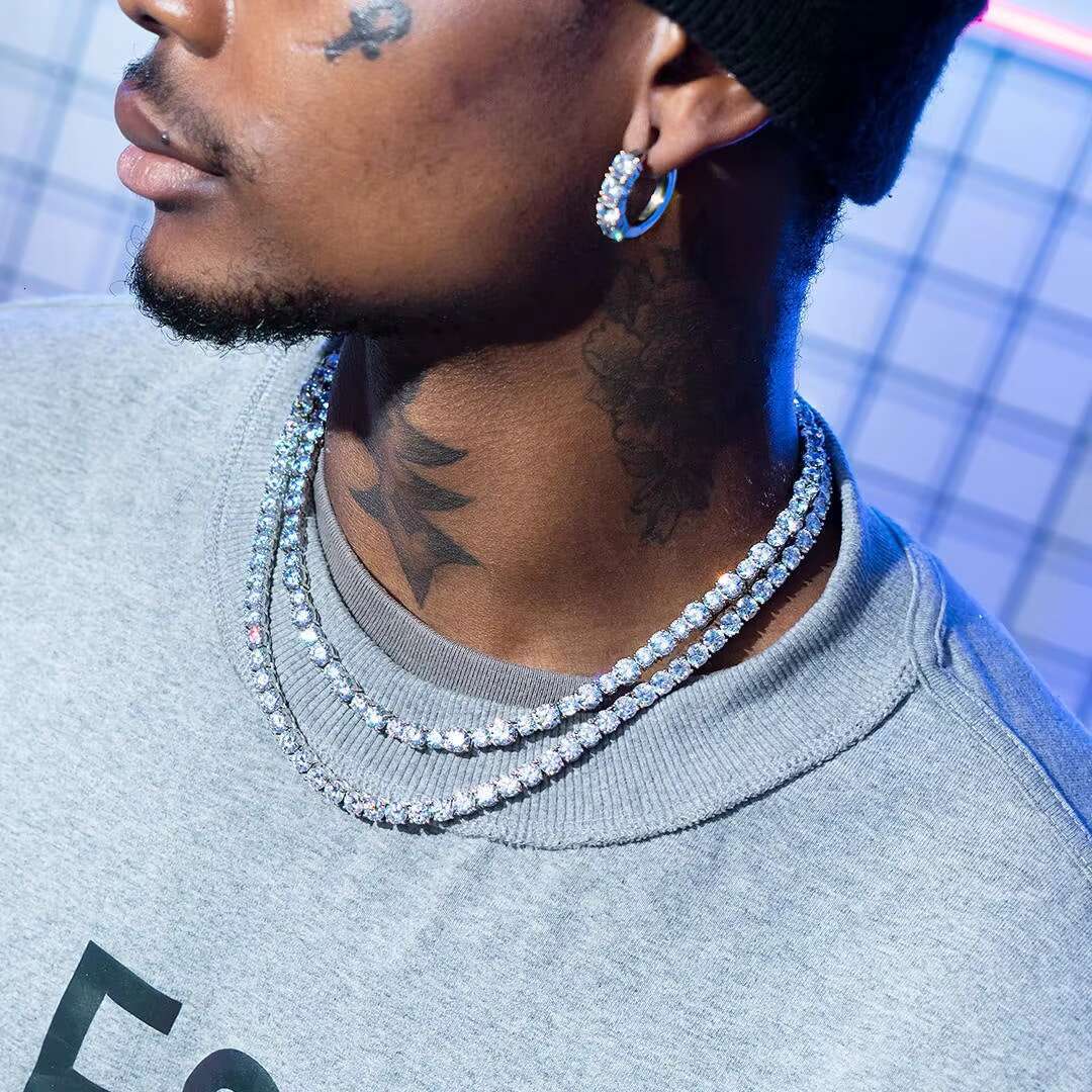 Men Gorgeous Women Gold Tennis Chain Ice Moissanite Diamonds Hip Hop Choker Chain Necklace 925 Silver Jewelry Bracelet for Men