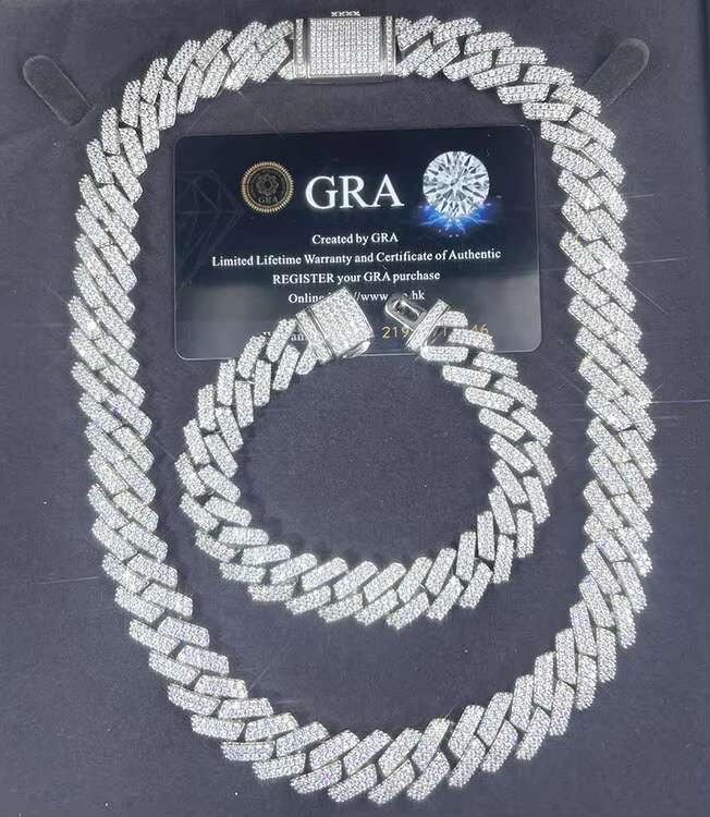Pass Diamond Testing 15mm Wide 2Rows Cuban Link Chains 925 Silver HipHop VVS Moissanite Chain Men Jewelry