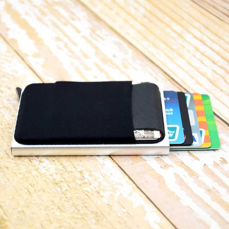 YUECMIE Slim aluminum wallet with elastic back pocket ID card holder mini RFID wallet automatic pop-up bank card shell Z250411