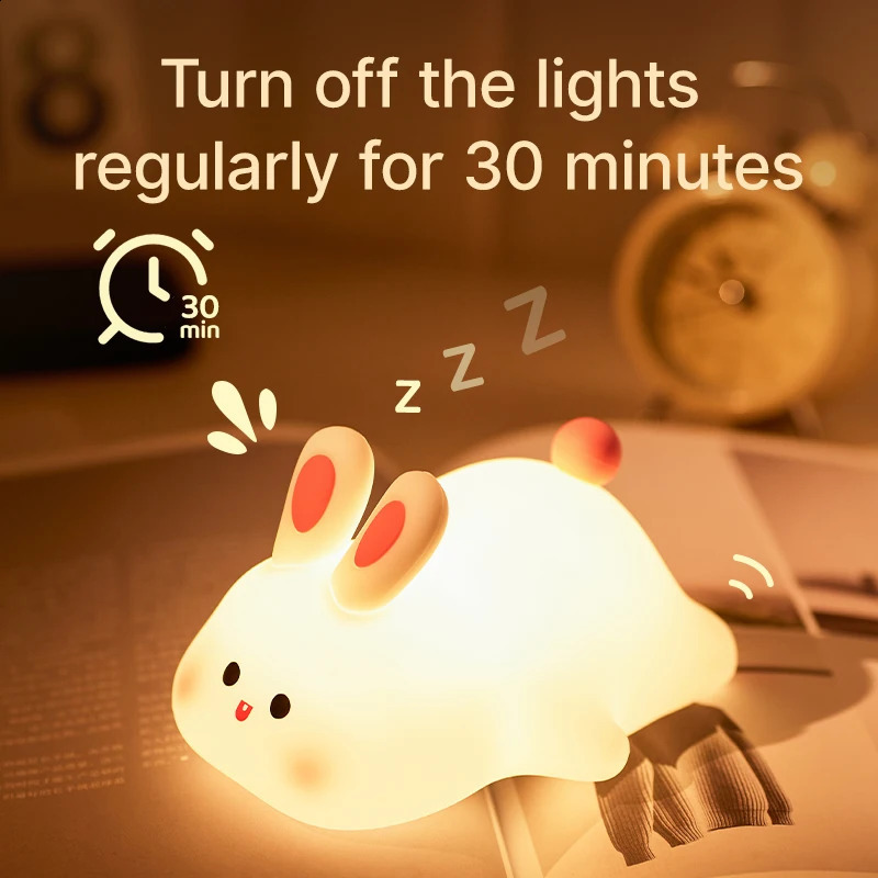 Big face rabbit night light cute silicone rabbit cartoon soft light touch night light childrens sleep light room decoration gift 250411