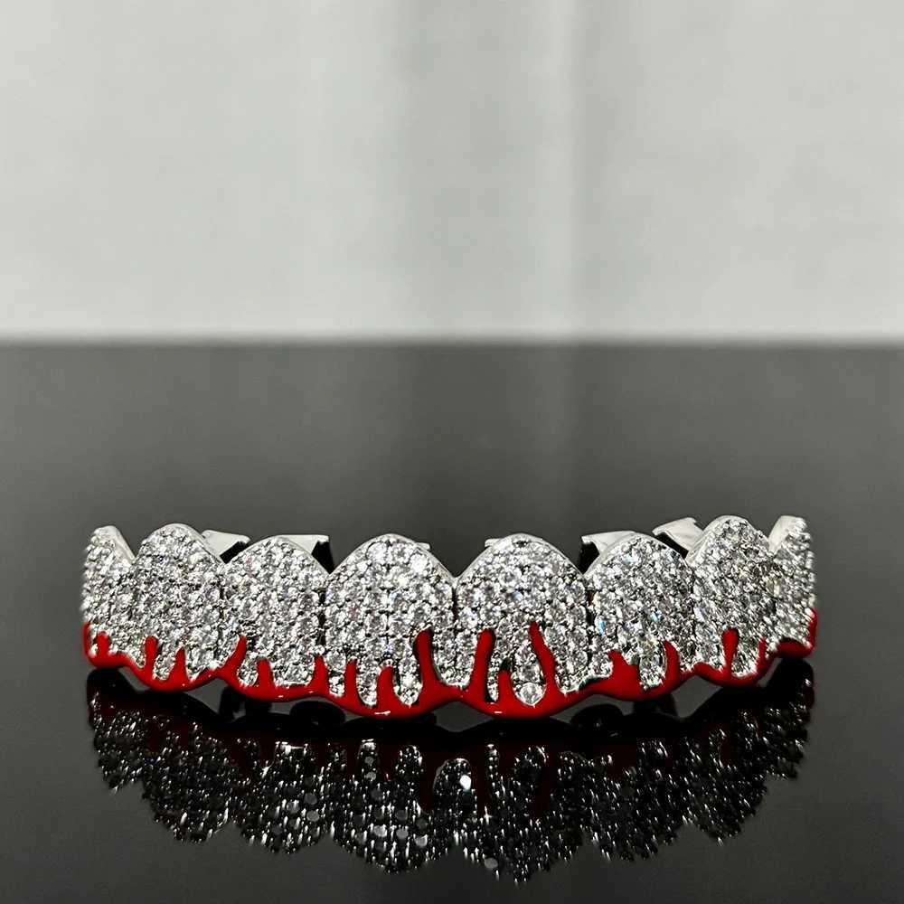 YONGX Top Bottom 8/8 Full CZ Stone Charm Teeth Grill Hip Hop Shining Zircon Teeth Hat Mens Jewelry Gift W250412