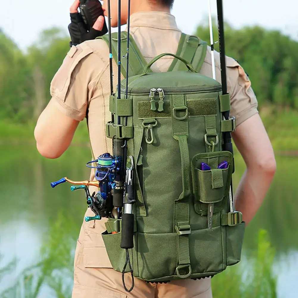 Fishing Backpack with Rod Holders Heavy-duty Fishing Bag Capacity Waterproof Fishing Backpack with Rod for Outdoor for Camping Z250411