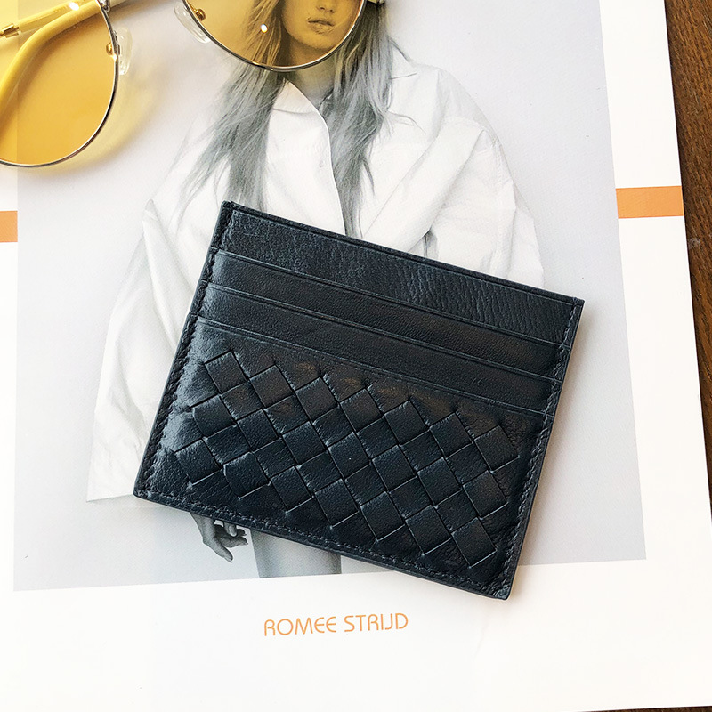 Free shipping designer bags Women's sheepskin holder one-piece multi-card slot 2025 new style woven clip ultra-thin card case compact