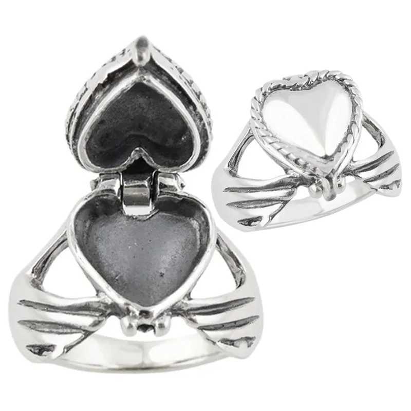 Unique heart-shaped hand lock Coffin ring secret small room open Lid ring mens party jewelryXJ250412