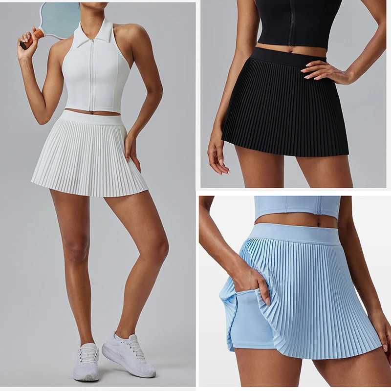 2025 Organ Fold Womens Tennis Skiing Vacation Two piece Explosion proof Sports Fitness Badminton Skiing Golf Summer Set Y250412