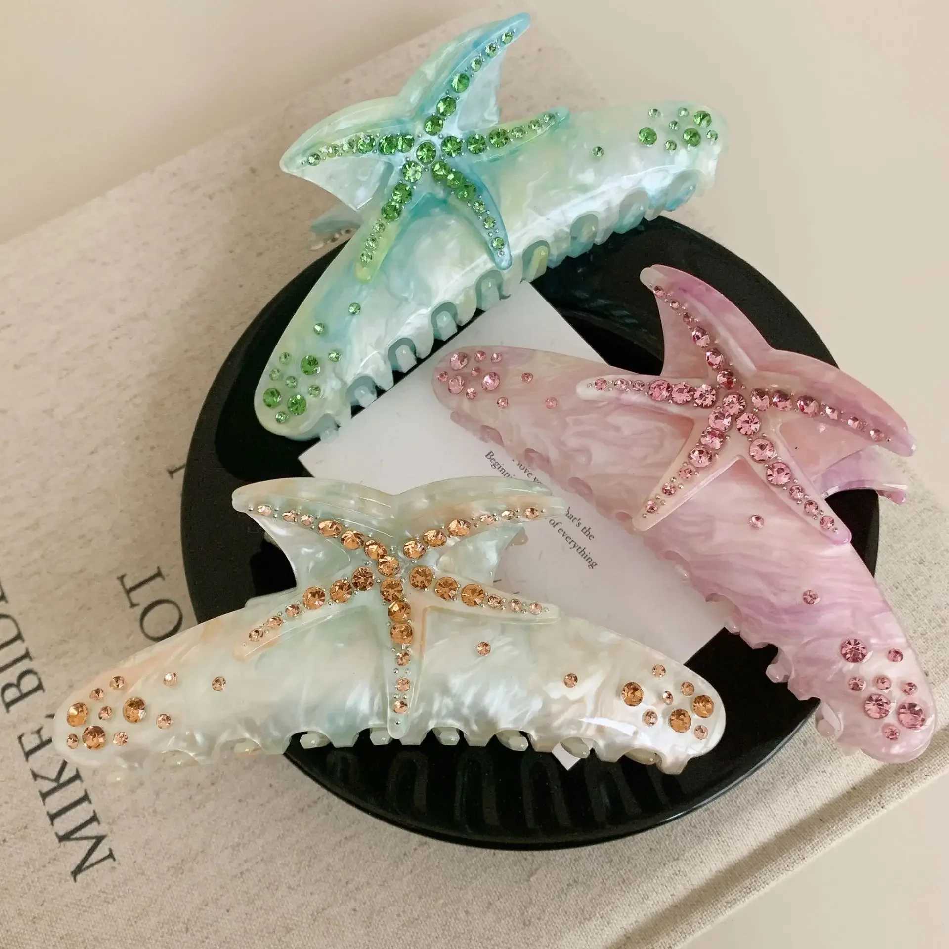YHJ starfish womens hair clip rhinestone acetate claw clip vacation jewelry hair clip fashionable claw clip Y2504012