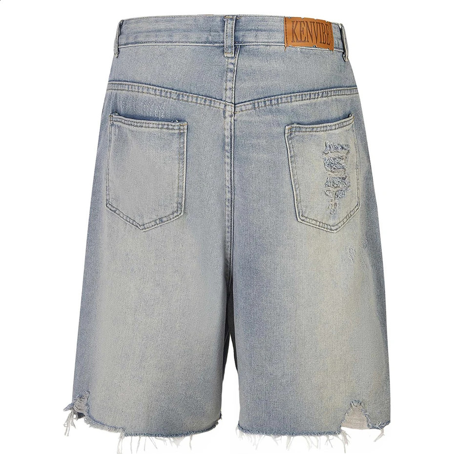 Rhinestone Denim Shorts Men Streetwear Harajuku Vintage Blue Ripped Jeans Shorts Casual Loose Shorts 250411
