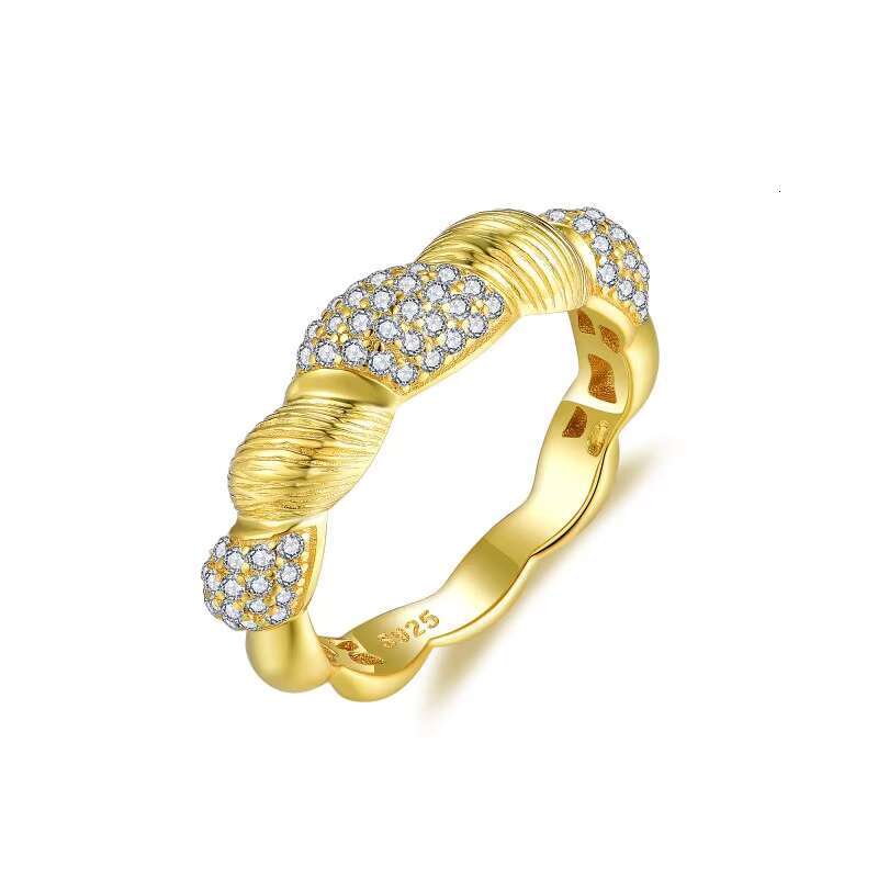Italian Buchellati Brushed Full Diamond S925 Silver Jewelry 18K Gold Plated Moissanite Diamond Ring for Ladies