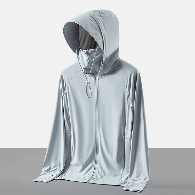 Outdoor Ice Silk Sun Protection Clothing Womens Summer Hooded Sun Protection Clothing Sun Shading Breathable Skin Clothing Mens Uv Resistant Fishing C