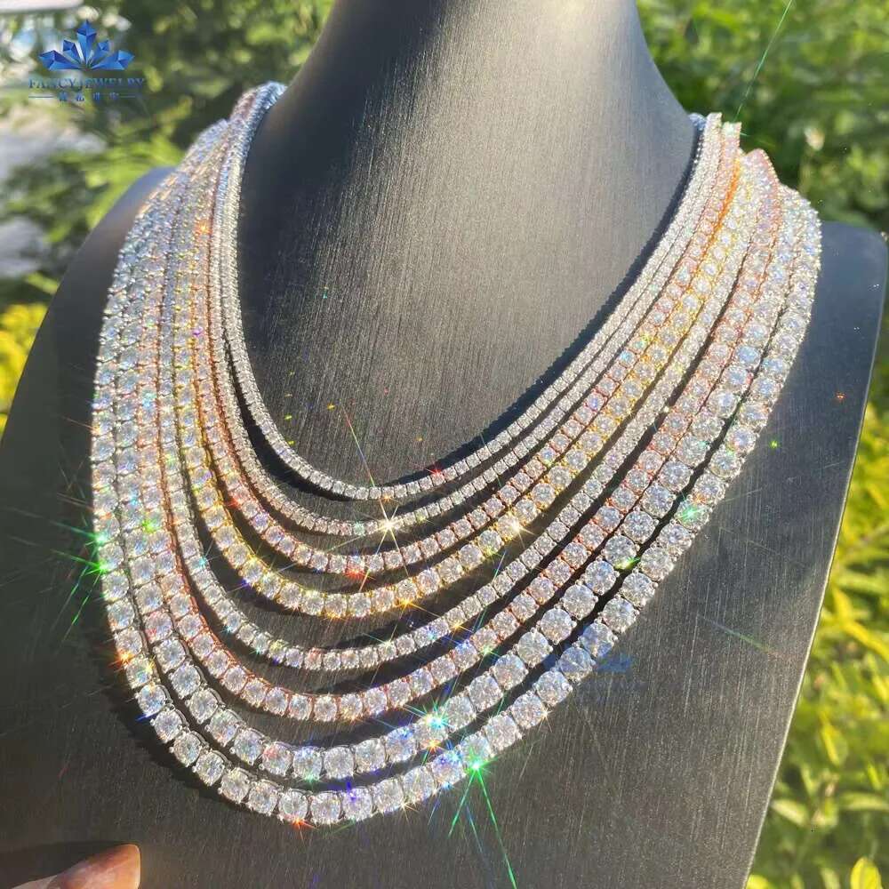 2MM 3MM 4MM 5MM 6.5MM 10MM Moissanite Chain Hip Hop Iced Out D Color VVS Sterg Sier Mossanite Tennis Necklace