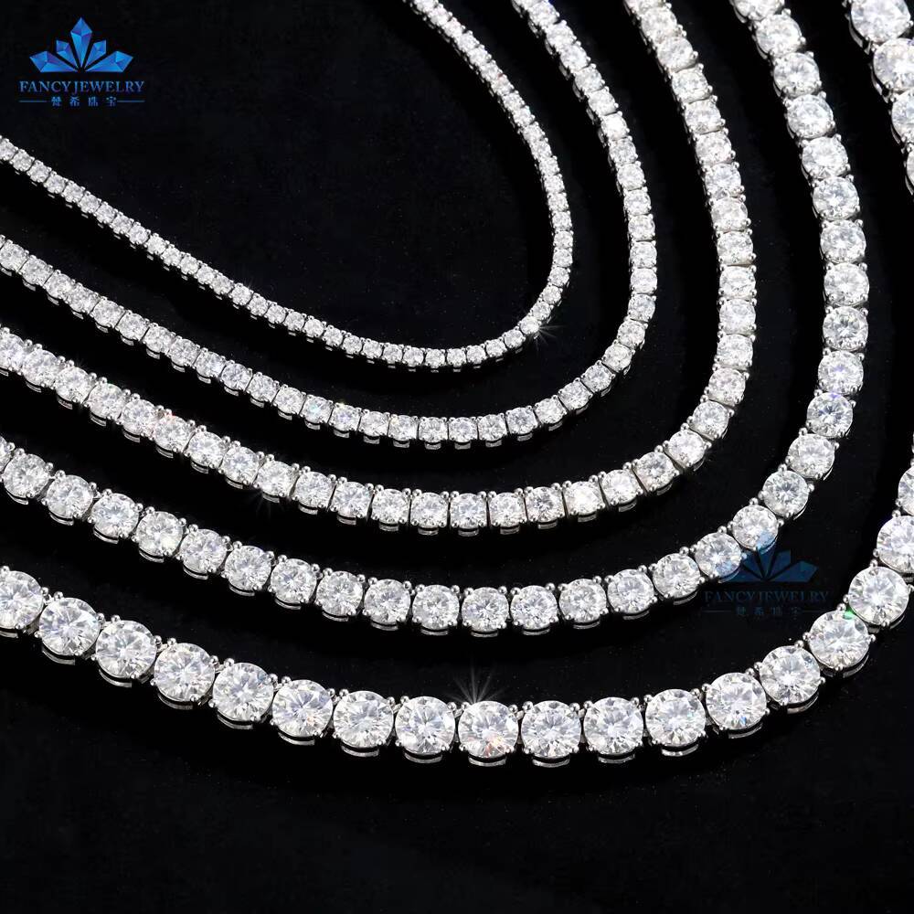 In Stock S925 Silver Tennis Chain 2mm 3mm 4mm 5mm 65mm Pass Diamond Test Moissanites Tennis Necklace