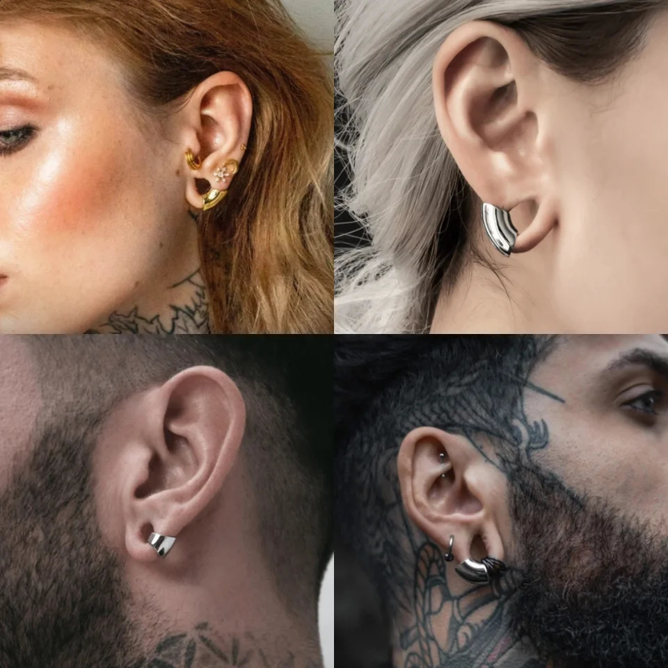 Vankula 2PC Fashion Clip Ear Lobe Cuff Stainless Steel Plugs Ear Gauges Tunnels Piercing Expander Stretchers Body Jewelry 250403