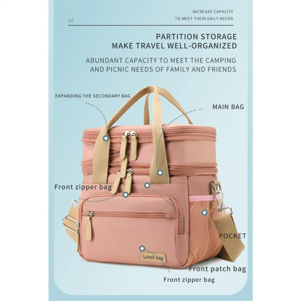 Womens Lunch Bag Loncheras Para Mujer Insulated Double Company Lunch Box Adult Work Beach Picnic Hiking 15L 250410