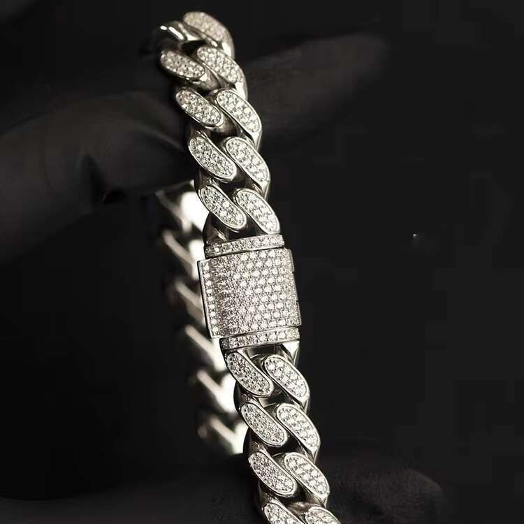 Hot Sale 12mm Wide 2rows Sterling Silver 925 VVS D Color Moissanite Cuban Chain Link Bracelet Necklace