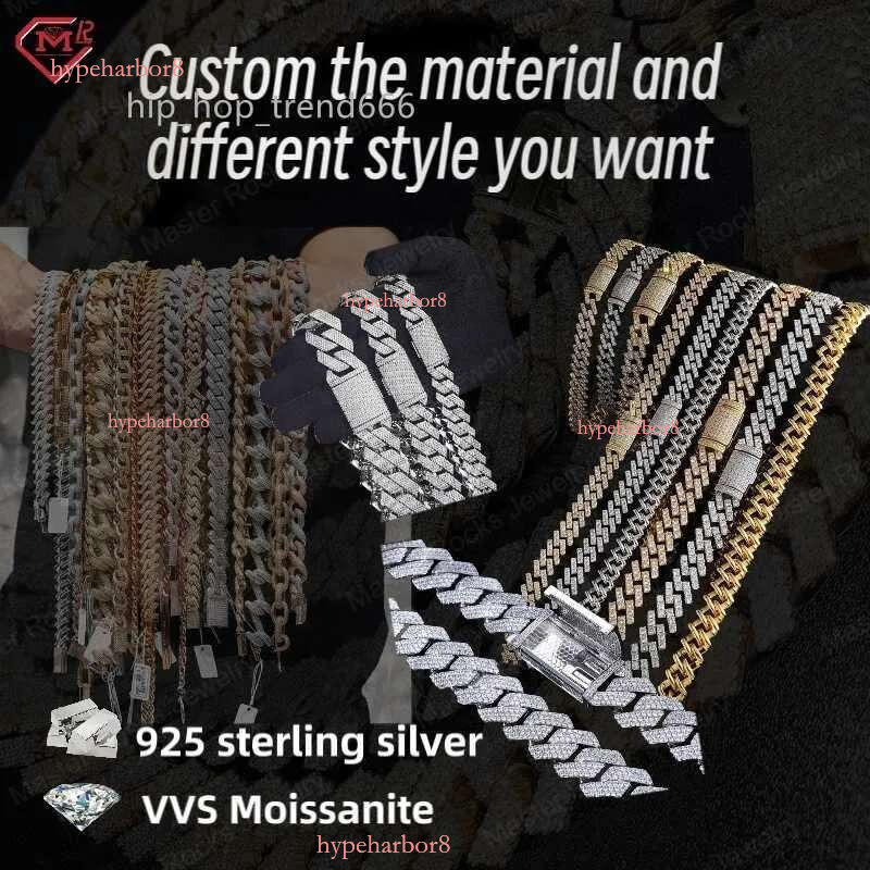 Sterg Sier 14mm/16mm/18mm Iced Out Miami k Pass Tester Hiphop VVS Moissanite Cuban Chain