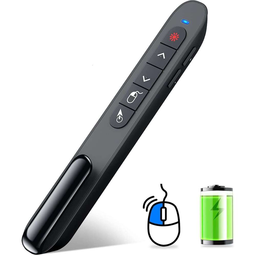 DINOSTRIKE Wireless Presenter Remote with Air Mouse Control, Rechargeable USB Presentation PPT Pointer RF 2.4GZ PowerPoint Clicker Slide Advancer for 