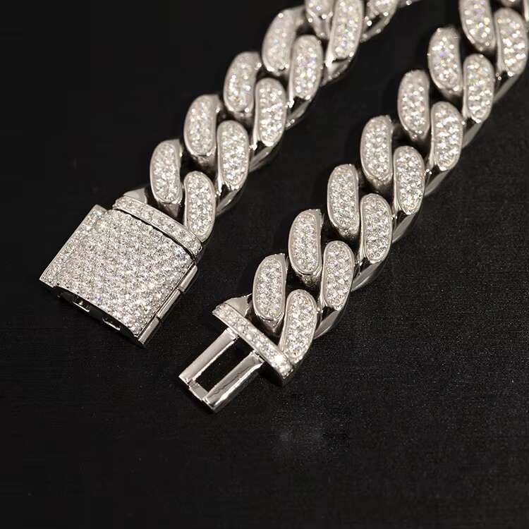 Hot Sale 12mm Wide 2rows Sterling Silver 925 VVS D Color Moissanite Cuban Chain Link Bracelet Necklace