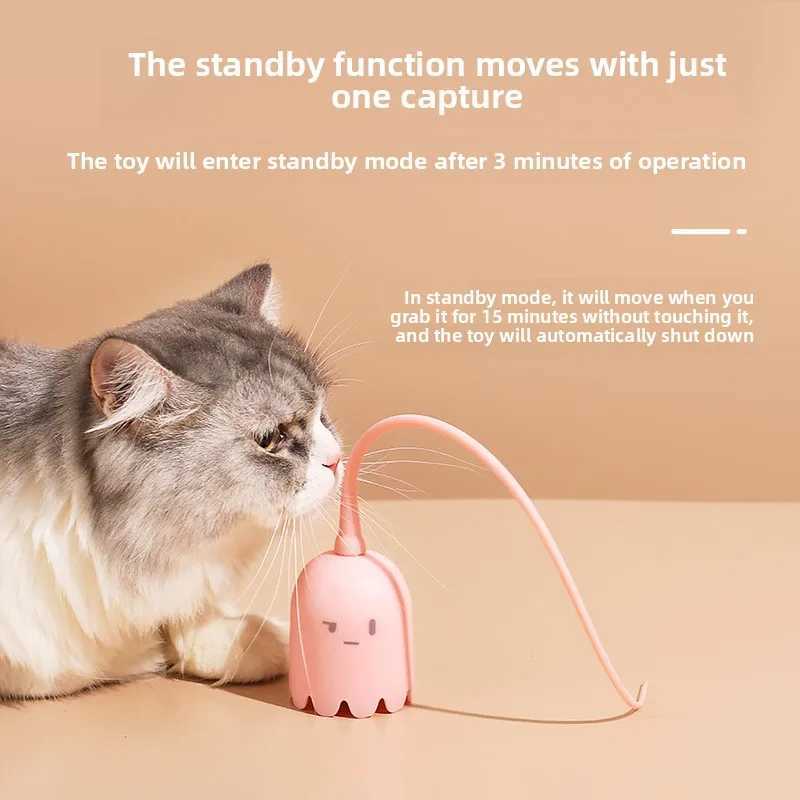 High Quality Interactive Cat Toys USB Electric Intelligent Rolling Ball Toy Cats Pet Silicone Automatic Rotate Mouse Tail Kitten Teaser Stick T2504012