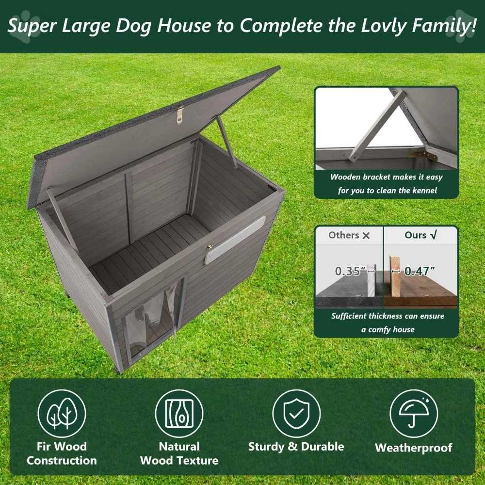 43.3L Dog House Outdoor for Large Breeds Dogs Anti Chewing Iron Frames Dog Kennel Wooden Pet House for Indoor Outdoor with We X250412