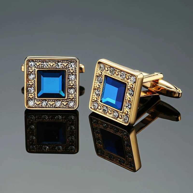 Mens French shirt cufflinks made of square blue crystal cufflinks fashionable mens wedding accessories wholesaleT250412