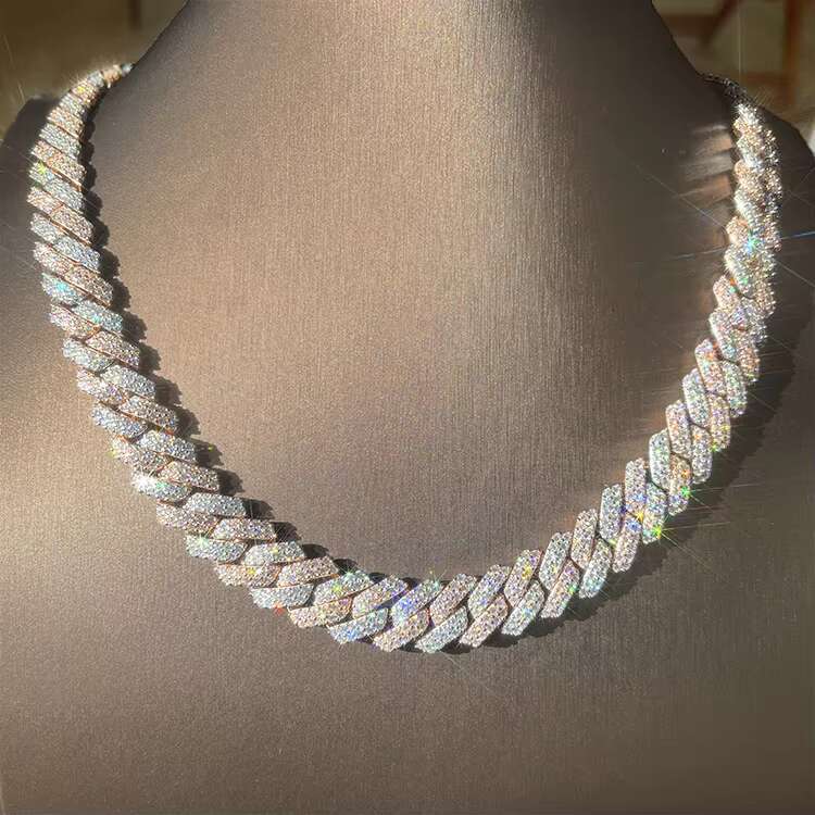 GRA Certificate 14mm Wide Sterling Silver Chain with Moissanite Cuban Link Chain for Bracelet/Necklace