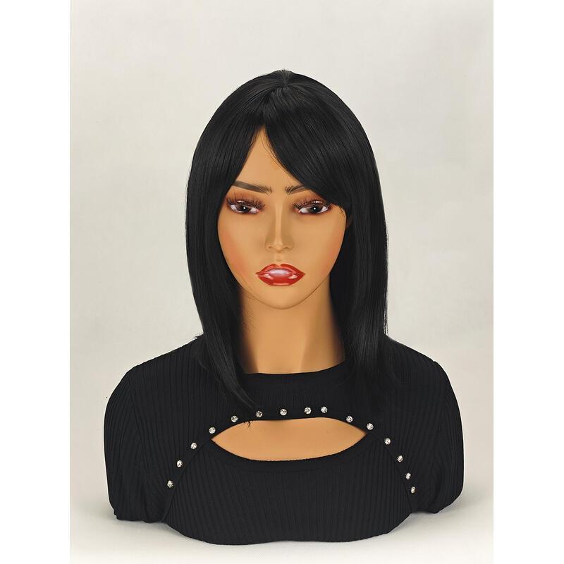 Medium-length straight hair fully hined 14 inches natural heat-resistant fiber high temperature silk dyeable and permable bangs synthetic wig Short Bo