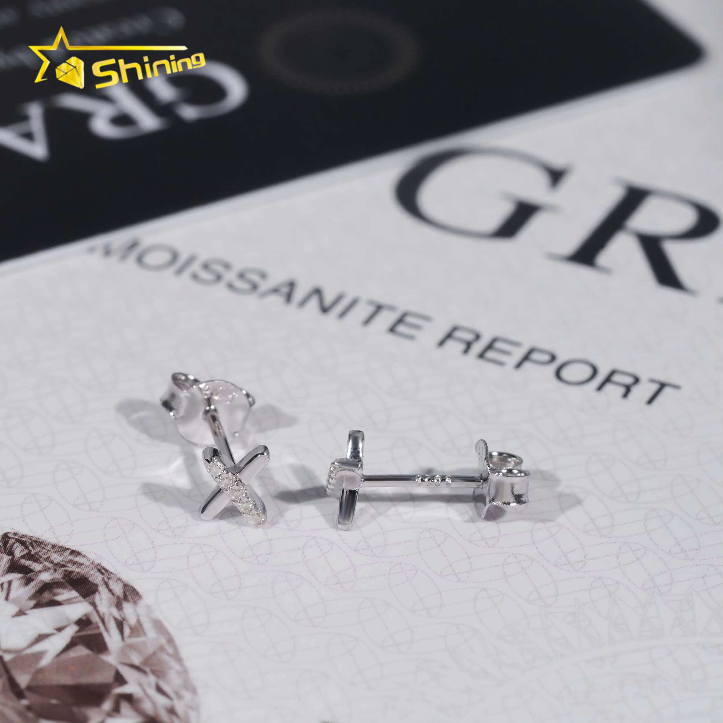 New Design Simple X Earring Iced Out Hip Hop Jewelry VVS Diamond Moissanite Gold Plated 925 Sterling Silver Stud Earrings