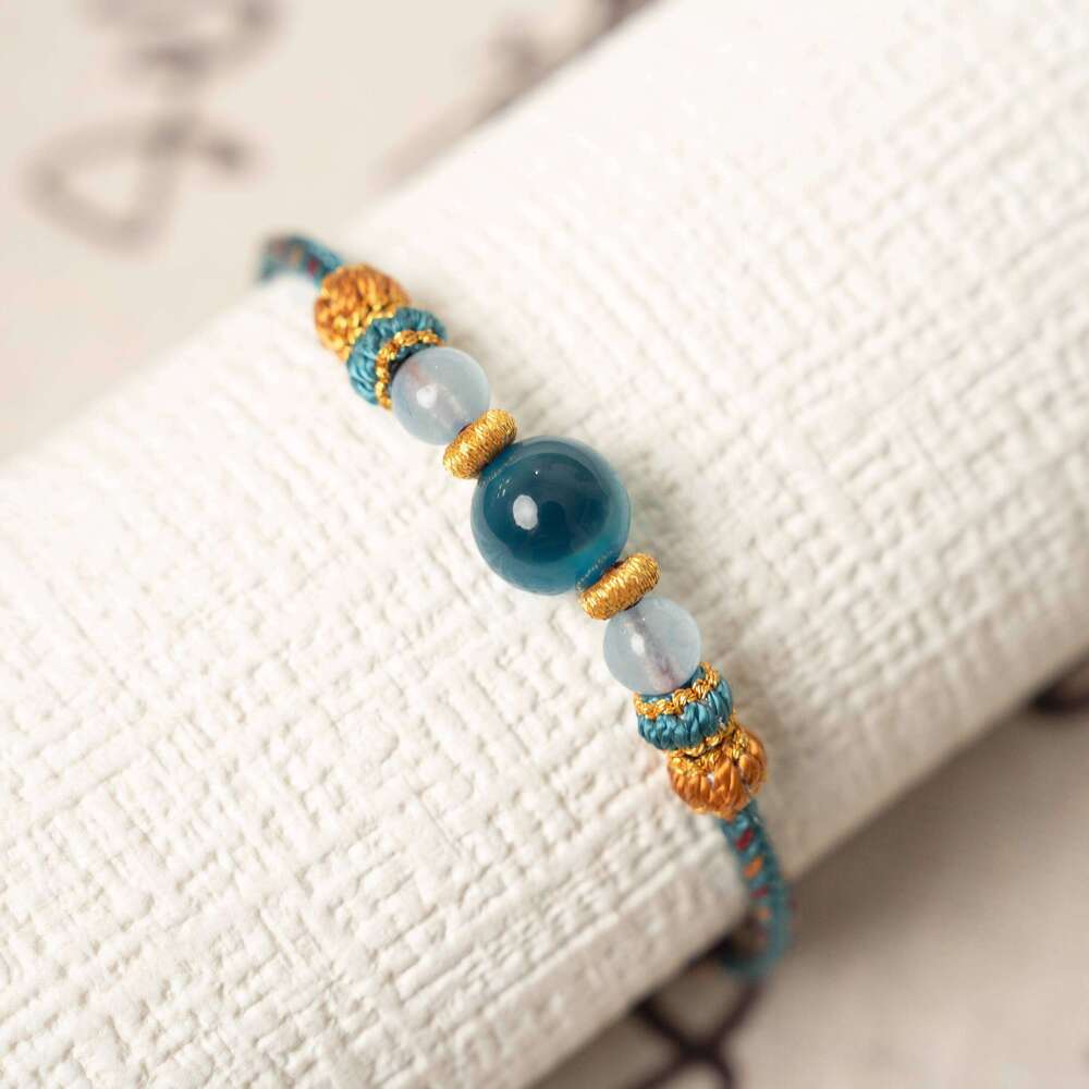 Dunhuang Artisan Crafted Blue Sugar Agate Bracelet - Natural Stone Adjustable Cord for Luck & Positive Energy
