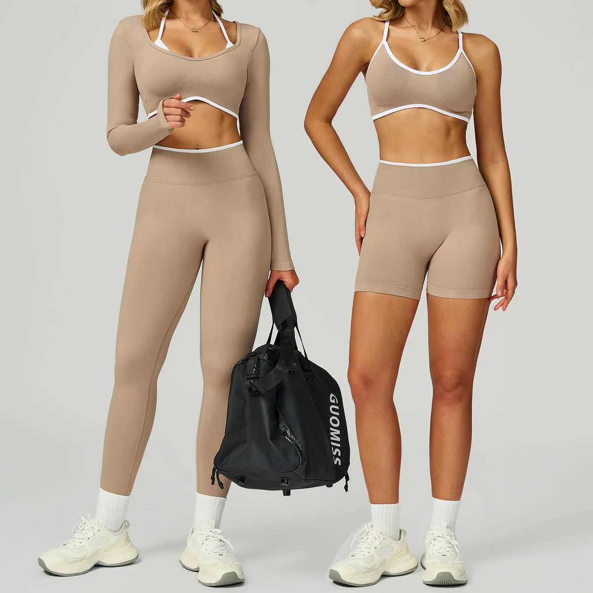 New 2 Piece Yoga Clothes Womens Tracksuit Athletic Gym Sports Bra Leggings Pilates Fitness Long sleeves Workout Tops Sportswear J251112