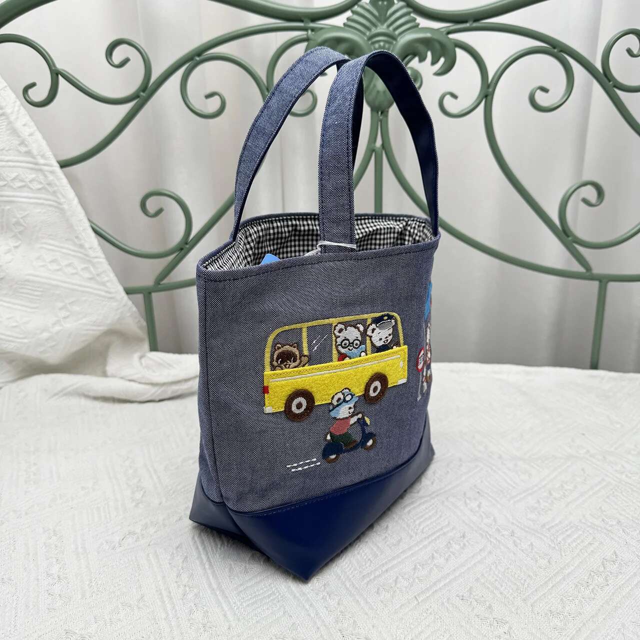 Kawaii Cute Cartoon Car Ladies Handbag Horizontal Solid Color Cowboy Embroidery Leisure Cloth Bag 780601
