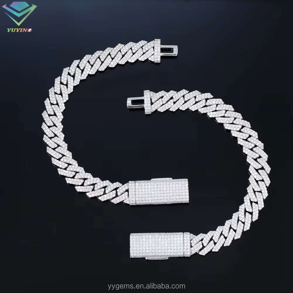 10mm 2 Rows Cuban Link Chain for Men 925 Silver Gold Plated Iced Out Moissanite Miami Necklace for Women With Box Clasp Hip Hop