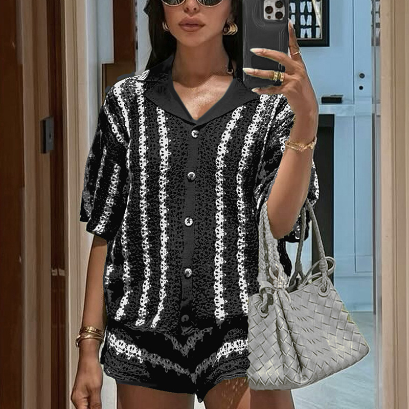 Country-Inspired Womens Festive Event Attire Stylish Autumnal Jumpsuits with Bold Stripes---NBL105 black and white