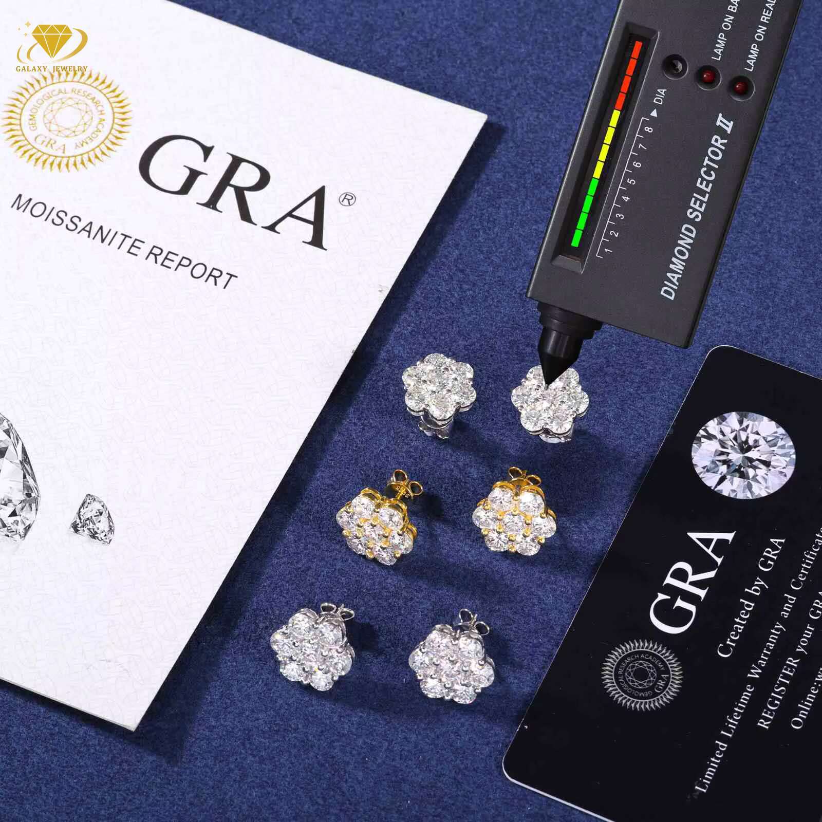 Hot Selling Fine Jewelry Earrings Pass Diamond Tester 925 Silver Flower Cluster Earrings Iced Out Vvs Moissanite Stud Earrings
