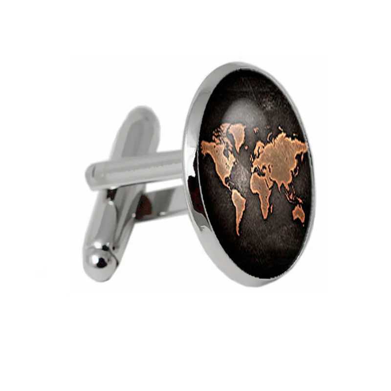 Black Global Map Cufflinks Plated with Retro World Map Cufflinks Mens and Womens Accessories Retro BronzeT250412