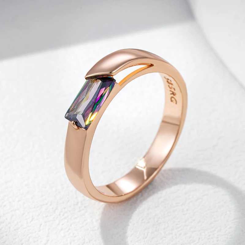 Kienl Hot Square Colored Natural Zircon Ring Womens 585 Rose Gold Exquisite Wedding Dress Daily Exquisite JewelryXJ250412