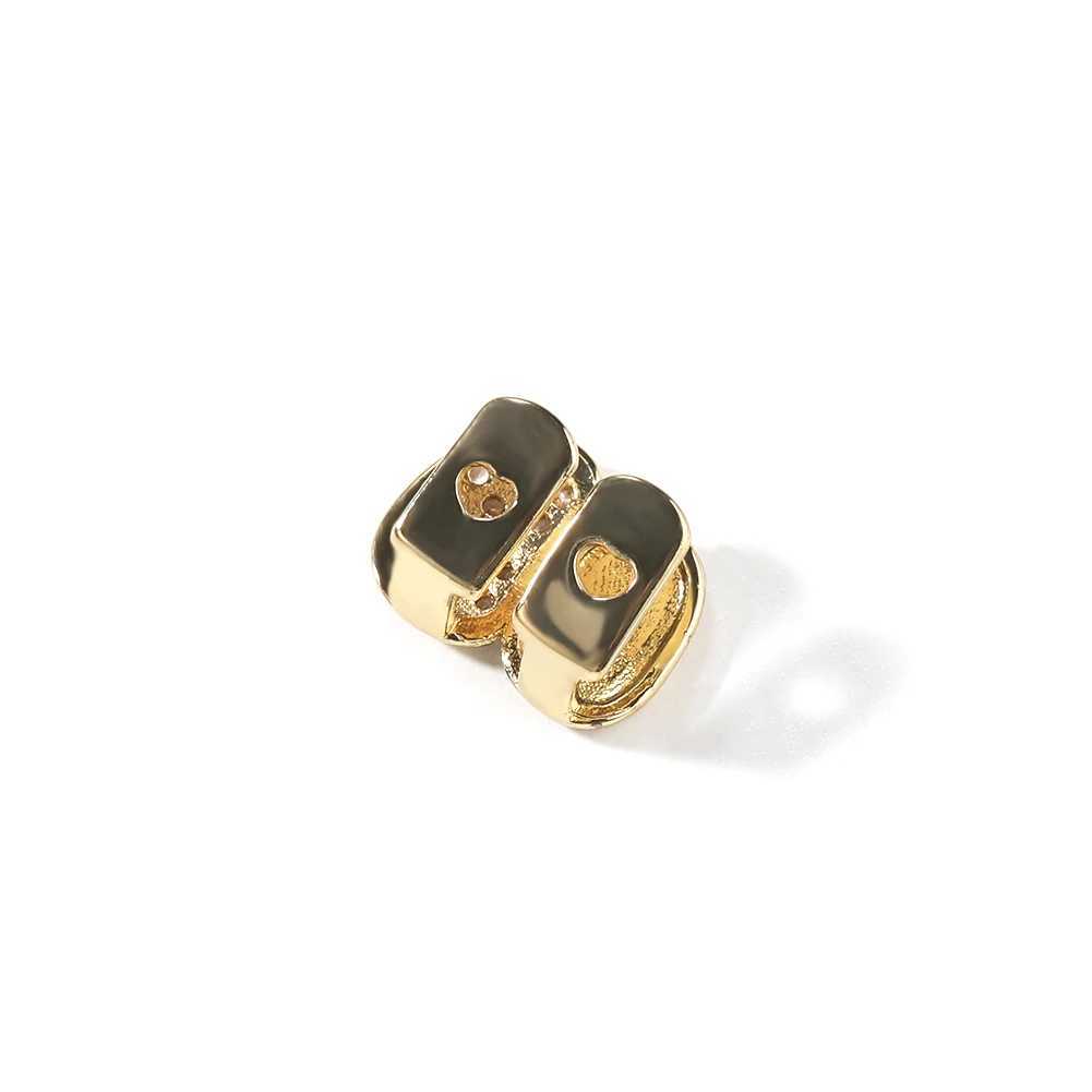 BLING KING Iced Out Double Hat Grillz Half CZ Design 14K Gold Plated Dental Grills Canine Regular Double Teeth Top or Bottom W250412
