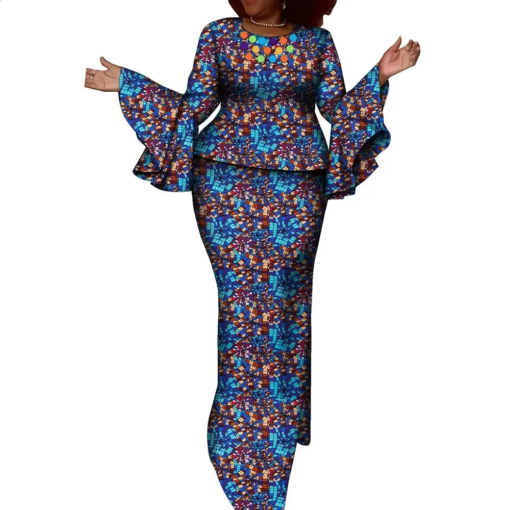 African batik womens 2piece set Bazin Riche top and skirt WY10755 250411