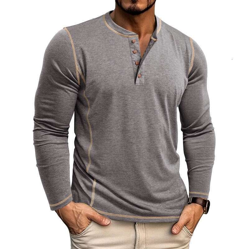 Men autumn winter plus long sleeved T-shirt, European and American men's Henry shirt, four button top new casual fashion trend clothing