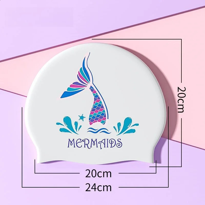 Swimming Cap Female Waterproof Elasticity Not Strangle Head Long Hair Large Ear Protection Adult Printed Silicone Fish Mermaid 250411