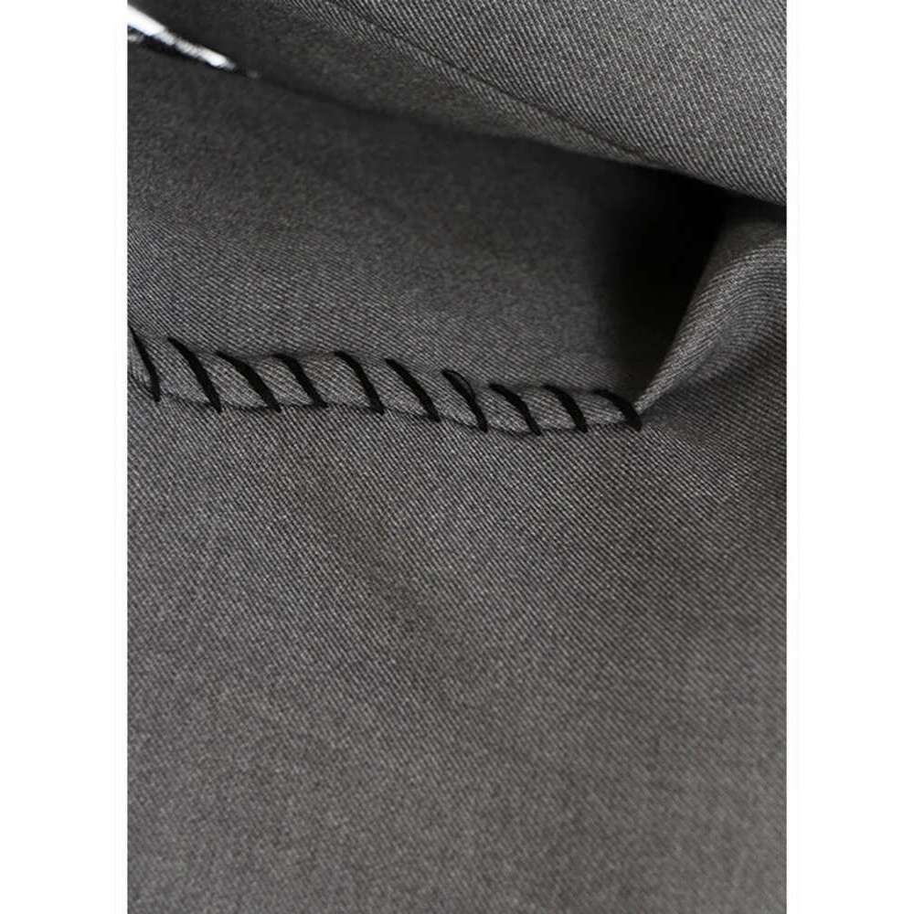 EAM Women Gray Backless Mesh Ruffles Elegant Blazer New Lapel Long Sleeve Loose Fit Jacket Fashion Spring Autumn 2025 1De9895