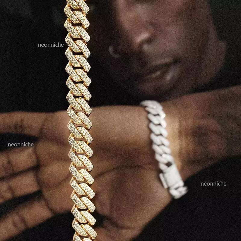 QianJian Fashion 9-Inches Cuban k Chain Sterg Sier Bracelets Moissanite Dia New Hip Hop