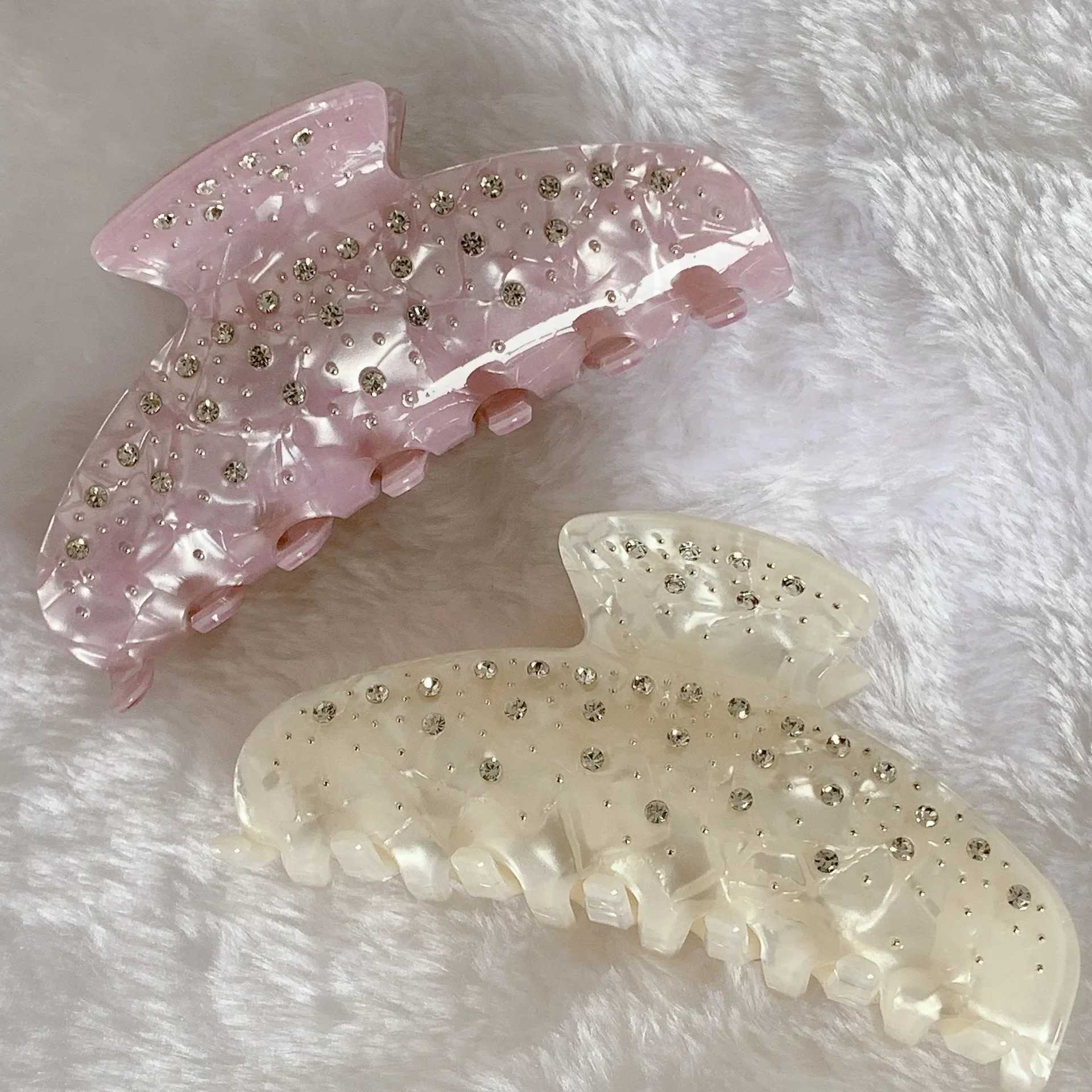 New Elegant Rheinstone Acetate Hair Claw Purple White Hair Clip Shark Clip Female Hair Accessories Gift Y2504012