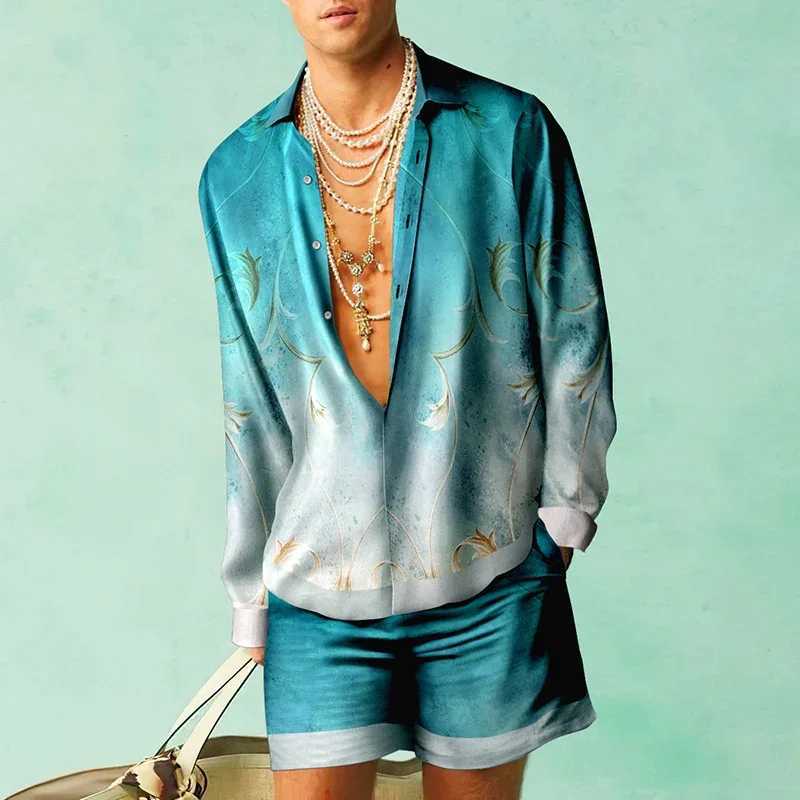 Plant pattern shirt set 3D printed mens casual and fashionable shirt oversized beach shorts summer street clothing Hawaiian suit clothingXJ250412