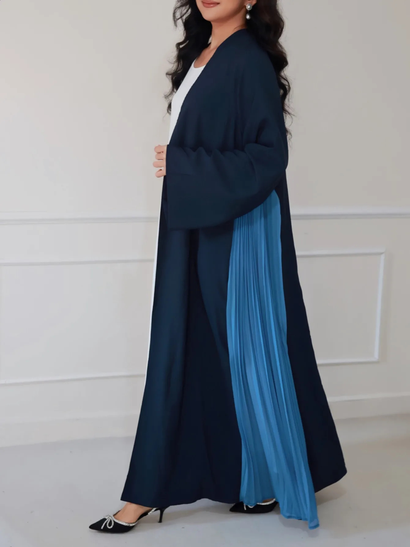 Middle East Islamic Elegant Loose Abaya Muslim Open Front Abayas Long Sleeve Arab Kaftan Womens Jilbab Dress 250411