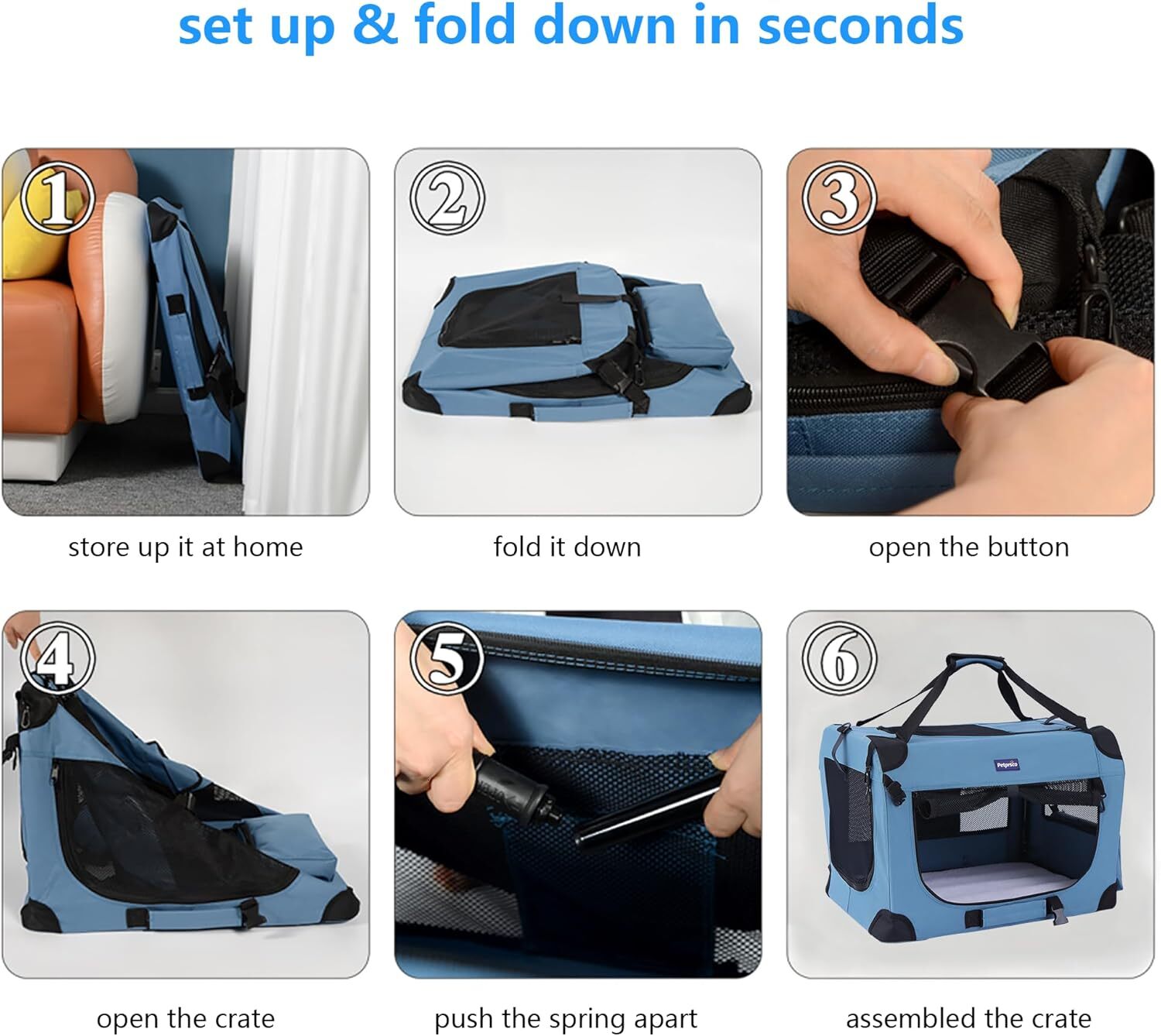 Petprsco portable foldable dog case, travel dog case 60.96 x 43.18 cm, with soft warm blanket and foldable bowl, suitable for large cats and small dog