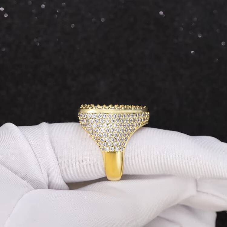 Fashion Style Heart Shape Gold Plated 925 Sterling Silver Baguettes Moissanite Diamond Ring for Hip Hop Jewelry