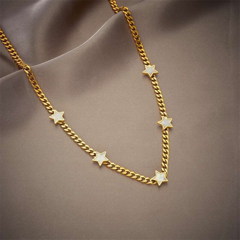 DIEYURO 316L Stainless Steel Pentagram Star Pendant Necklace For Women New Trend Girls Thick Chain Choker Jewelry Birthday Gifts