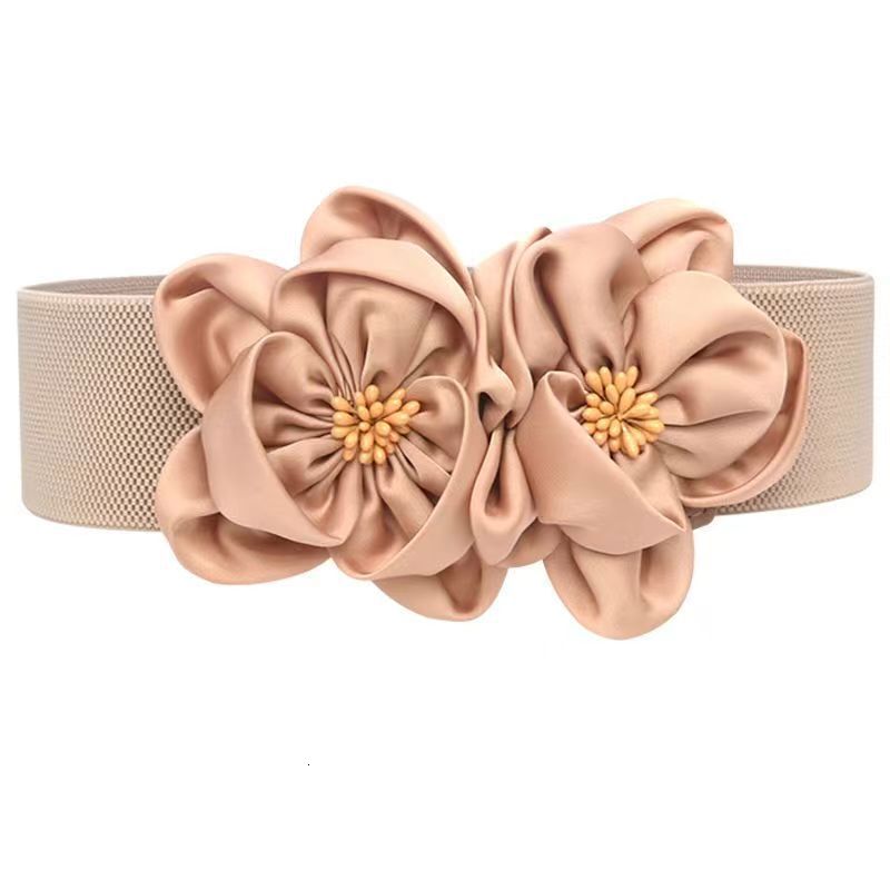 New Fashion Double Flower Decorative Sweater Dress Waist Belt Black Versatile Youth
