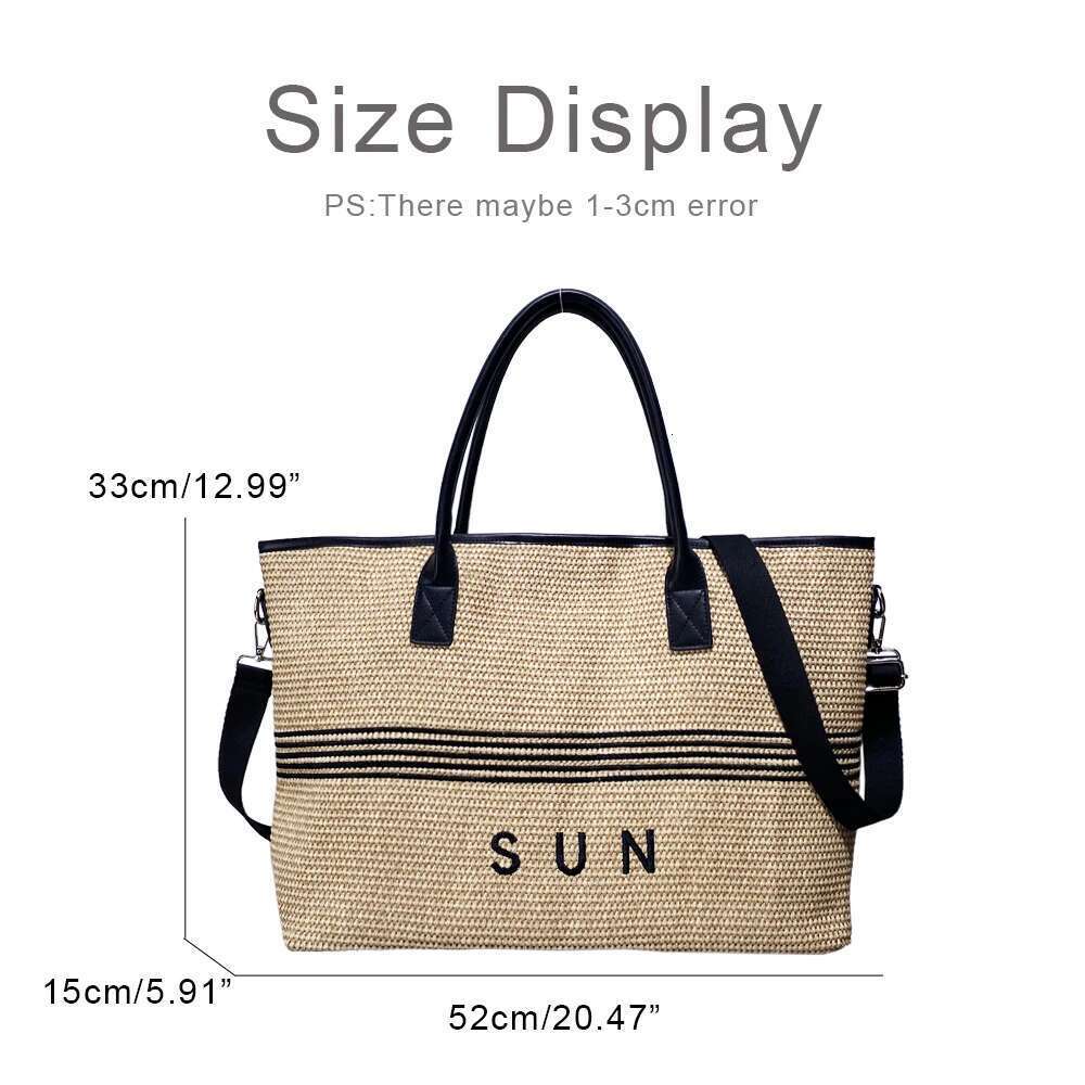 Large Capacity Straw Beach Tote Bags For Women Designer Handbags And Purses 2025 New In Letter Stripes Underarm Shoulder