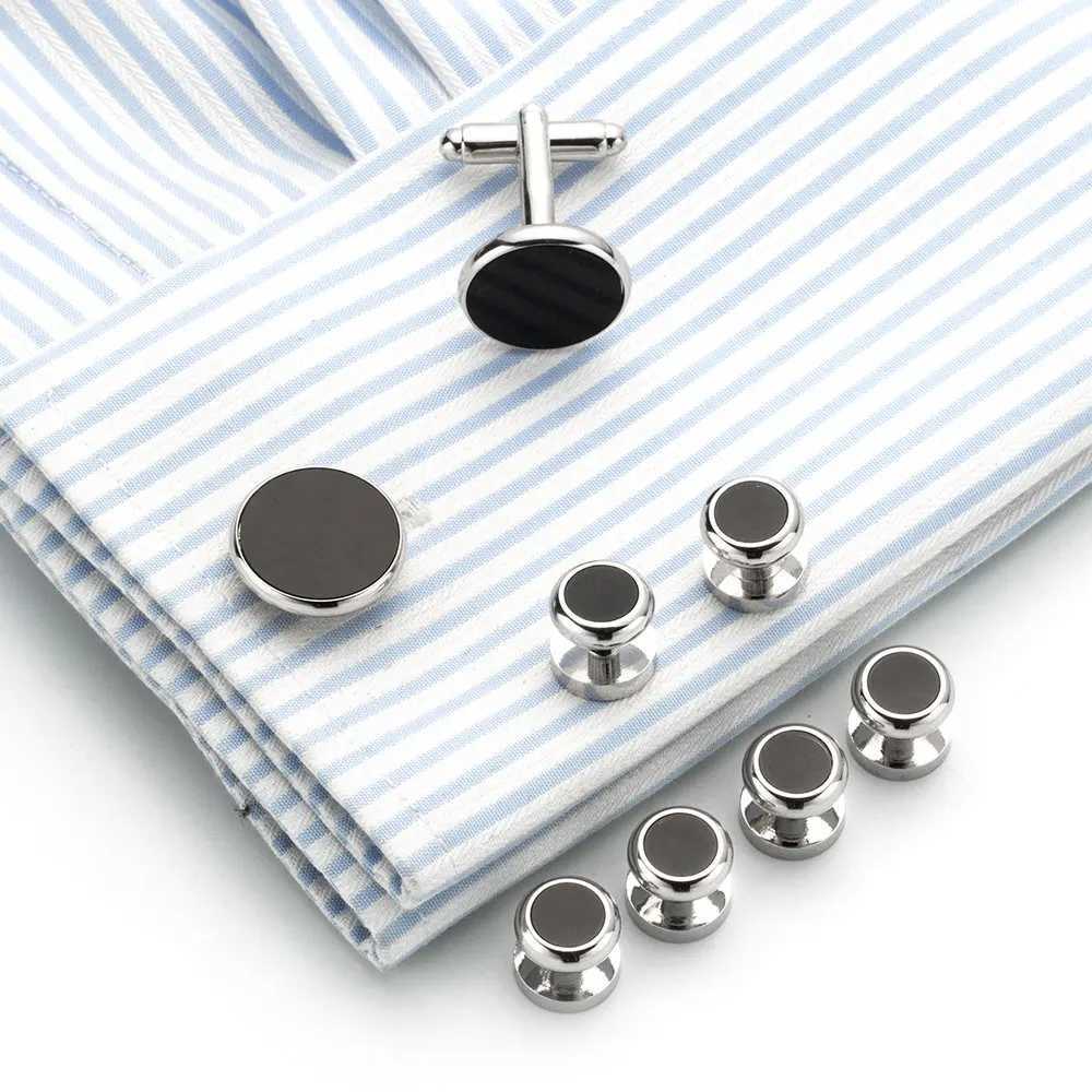 Wajila Sleeve Buckle Stud Set 8-piece Black Stone Gemelos Brass Tailcoat Collar Stud Set Bonito Gemelos 530T250412